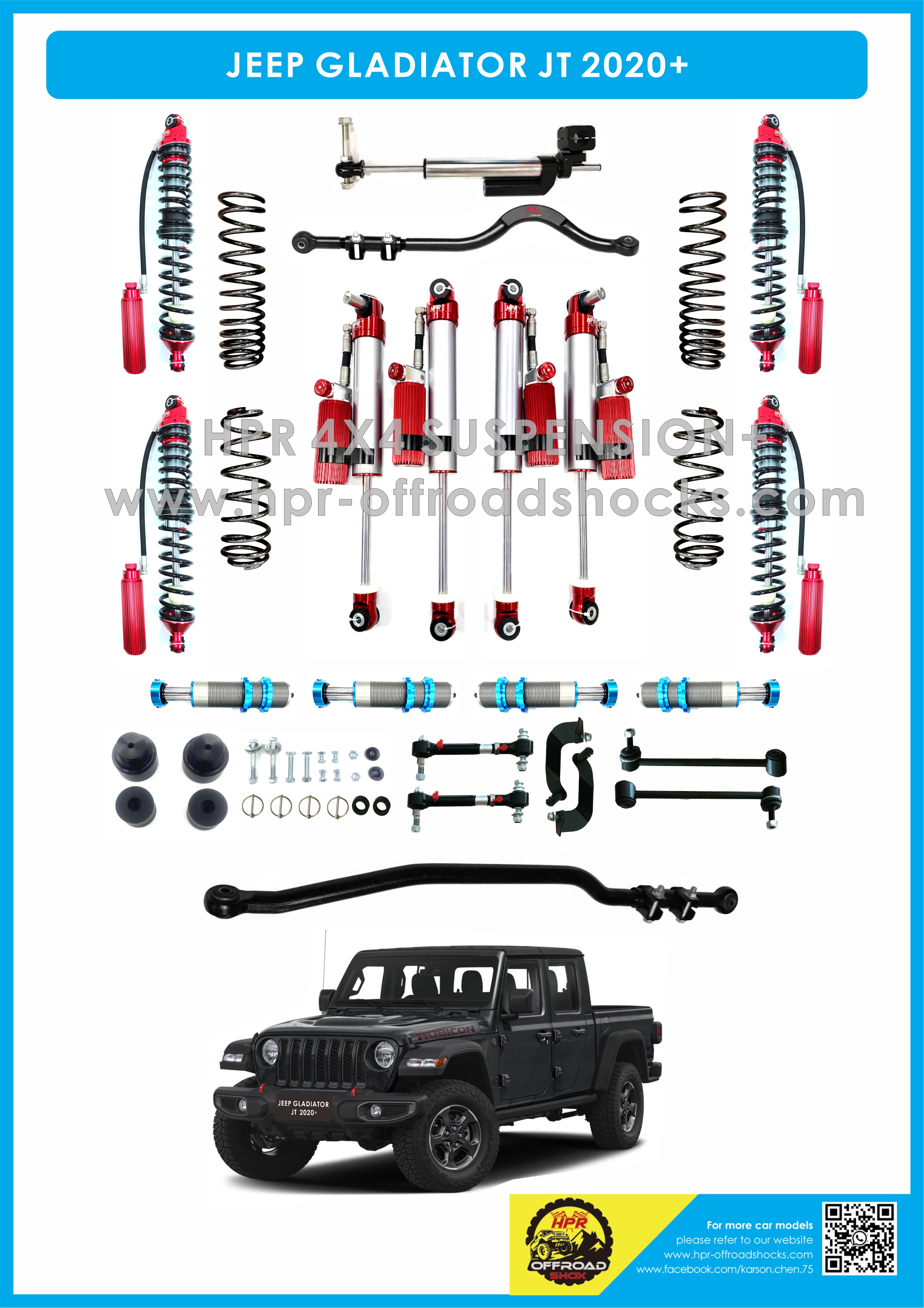 JEEP JT GLADIATOR 2.25 SHOX factory high performance offroad/4×4/overland/racing shocks/shox 2.5 inches lift , hard and soft adjustable, with remote reservoir/subtank